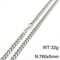 Silver 5mm Cuban link chain necklace in stainless steel, 760mm length, 32g weight - 5mm*760mm(KN233052-ZZ)