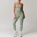 Ensemble de yoga vert sauge pour femme avec legging taille haute et brassière - Gilet 8519 + Pantalon 8519 Vert Basilic / S
