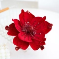 Funkelnde 24cm rote Samt Weihnachtsstern Blume mit Pailletten für den Weihnachtsbaum - Rot