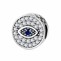S925 Sterling Silber Böser Blick Charm Perle mit blauen und weißen Zirkonia - Dunkelblaues Zirkonia-Auge
