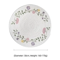 Round 30cm woven cotton heat-resistant pot mat with purple and pink floral vine prints - Floral Trivet 30cm