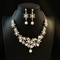Set di gioielli con fiori e perle e cristalli su busto da esposizione nero - Set collana e orecchini / Argento