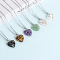 Selection of heart-shaped crystal pendants with silver wire wrapping in multiple colors - Tiger's Eye / Heart Shape-Silver