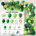Jungle theme balloon arch kit with green gold white balloons and palm leaves - Green Set 01