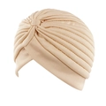 Beige plissierte Turban-Mütze für Damen im Ethno-Stil mit elegantem Falten-Design - Einheitsgröße / Beige