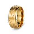 8mm golden stainless steel ring for men with intricate leaf pattern and polished edges - US 7 / Gold