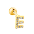 Gold letter E stud earring with sparkling zircon stones and screw back ball closure - Letter E