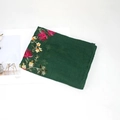 Dark green embroidered shawl wrap with pink floral patterns on soft fabric base - 170x90cm / Dark Green
