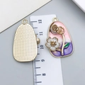 French vintage enamel flower pendant in pink and purple with a golden oval frame - Pink-Purple Gold-Sprinkled Pearl Flower-23591