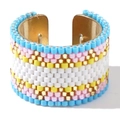 Handgefertigtes Miyuki-Perlen-Armband in Blau Rosa und Gold mit goldener Fassung - Blau Rosa Gelb Weiß Gold Gewebt (MI-R23061405J)