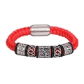 Bracelet tressé en cuir rouge pour homme avec perles de runes nordiques et fermoir aimanté - Rouge