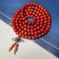 Polished 108-bead redwood Buddhist prayer bracelet with a traditional Chinese knot - Premium 8x9mm*108 Beads [Old Style]