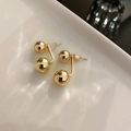 French vintage double bead earrings in gold finish with 925 silver post for women - Gold Double Bead L-shape Stud (E006)