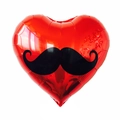 Red heart-shaped foil balloon with black mustache print for party decorations - 18 Inch Moustache Heart F3114