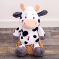 Peluche de vaca con clásicas manchas blancas y negras y pequeños cuernos marrones - 25cm / Manchas Blancas y Negras