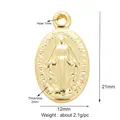 Gold-plated copper oval Virgin Mary relief pendant charm with 12x21mm dimensions - Green M149477-Gold Miracle Medal Oval