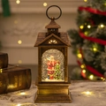 Retro bronze Christmas snow globe lantern with Santa Claus figurine and LED sparkles - Medium House Santa & Tree