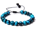 Blue tiger eye beaded bracelet with adjustable black braided cord and smooth stone texture - Blue Tiger Eye Hybrid