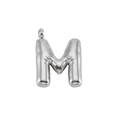 Silver stainless steel bubble letter M pendant with a smooth and polished finish - Letter M-Pendant Only / Silver