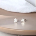 Minimalist 925 sterling silver puzzle stud earrings with brushed metal finish for women - Jigsaw Puzzle / Silver