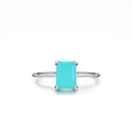 Eleganter Ring aus s925 Silber mit rechteckigem Paraiba-blauen Edelstein in Vier-Krallen-Fassung - US-Größe 5 / Silber