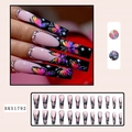 Pink and nude long press-on nails with black French tips, butterfly art and rhinestones - BKS1792 French Butterfly