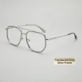 Detail of silver double bridge glasses with transparent grey frame accents - Transparent Grey Silver Frame