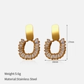 U-shaped stainless steel earrings in gold finish with rectangular cubic zirconia - Gold U-Shape Rhinestone Earrings