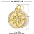 Detailed dimension guide for golden octagram pendant with zircon and shell inlay - Octagonal Star Shell (YE953)