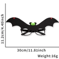 Occhiali da pipistrello neri di Halloween con occhi verdi e paillettes per le feste - Taglia unica / Grandi occhiali da pipistrello dagli occhi verdi