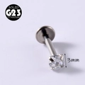 G23 titanium labret sieraad met 3mm ronde heldere zirkonia in een 4-klauw zetting - 1.2x6mm / Witte ronde zirkoon-3mm
