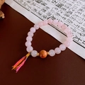 Chinese style rose quartz beaded bracelet with wooden bead and silk tassel detail - Pink Wood Bead Tassel Bracelet (66#)