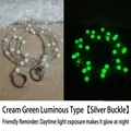 Luminous beige-green bead lanyard for phone cases with silver buckles in dark glow effect - Beige-Green Luminous (Silver Buckle)
