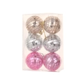 Lot de 6 boules de Noël à miroir disco dorées, argentées et roses pour fête et décor - 6CM Rond-Couleurs Mixtes (Set de 6)