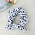 White cotton linen scarf with black geometric patterns and delicate lace edges - White Zigzag Triangle
