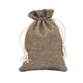 Natural linen drawstring pouch with white cotton rope and fringe detail on white background - 10*14cm / Coffee
