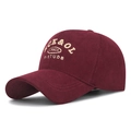 Vintage corduroy baseball cap in deep wine red with white embroidery detail - Adjustable / Burgundy