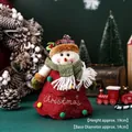Christmas snowman gift bag with red plaid hat and embroidery 19cm height - Tree Shape Apple Bag - Christmas Snowman