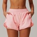 Pantaloncini sportivi 2-in-1 rosa da donna con ampia fascia elastica e tasche laterali - S / Rosa
