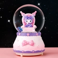 Kuromi themed carousel musical crystal ball with pink and purple glitter base - Automatic Snowfall + Music + Light / Cartoon-Pink