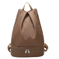 Waterproof brown oxford swim backpack with dry wet separation and bottom shoe compartment - Khaki