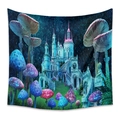 Detail of bohemian tapestry featuring fantasy castle, glowing mushrooms and starry sky - Zj422-20 / 150X200CM (Brushed Fabric)