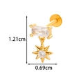 Gold star stud earring with a rectangular crystal pendant and polished finish - Rectangular Star Style (2606-5#) / Gold