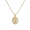 Collier avec pendentif religieux en nacre dorée et accents de zircon brillant - Blanc