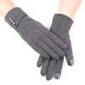 Dark grey fleece-lined knit touch screen gloves for women with three button decor - Three Button Turnover Style / Gray