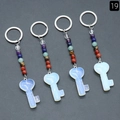 Seven chakra stone heart key keychain with white opal pendant and metallic ring - Opal (Synthetic)