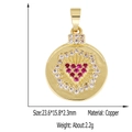 Detail of copper disc pendant with pink heart zircon and size 23.6*15.8mm - Style 35 (Gold Heart Red Gem Center)