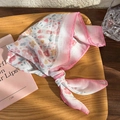 Detailed close-up of floral linen bandana with pink flower patterns and stitched edges - Pink Floral (25218B)