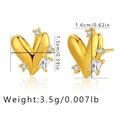 Detail view of 18K gold heart earrings showing 1.5cm height and zircon inlay details - Mixed Rectangle and Round Zirconia Heart