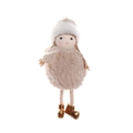 Poupée de Noël en peluche avec bonnet blanc et bottes dorées brillantes sur fond blanc - Fille au Bonnet Tricoté à Ventre Rond / café